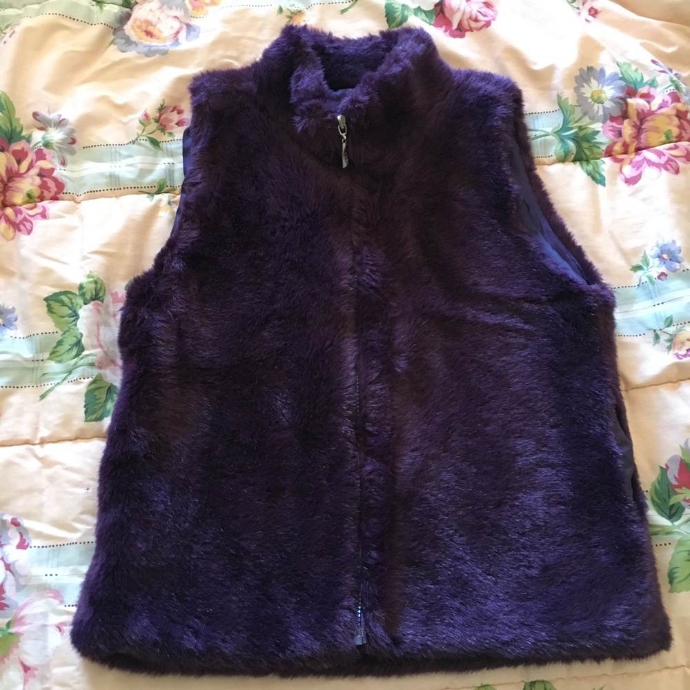 Purple fur zip up vest